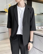 Men's Two-Piece Set with Short Sleeve Blazer and Trousers