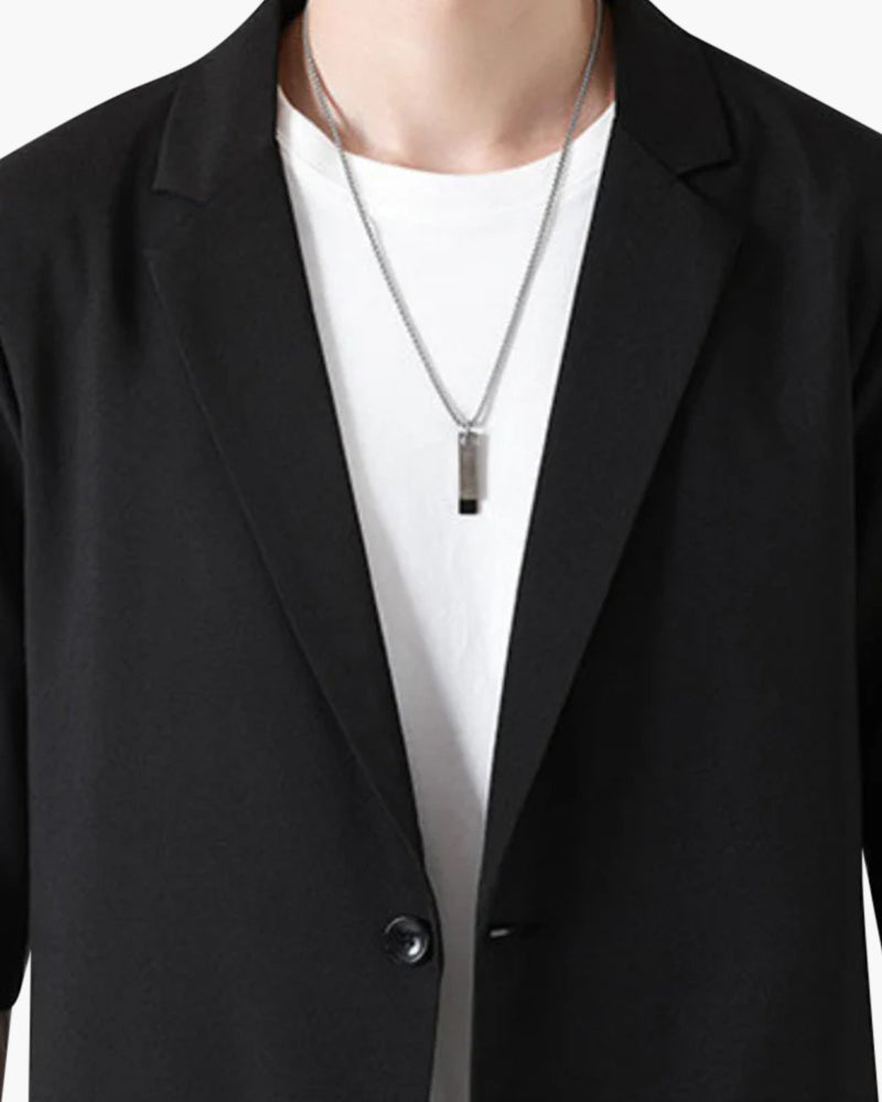 Men's Two-Piece Set with Short Sleeve Blazer and Trousers