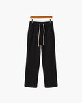 Men's Velvet Corduroy Drawstring Trousers with Straight Leg - Black