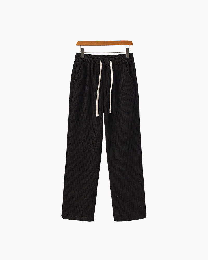Men's Velvet Corduroy Drawstring Trousers with Straight Leg - Black