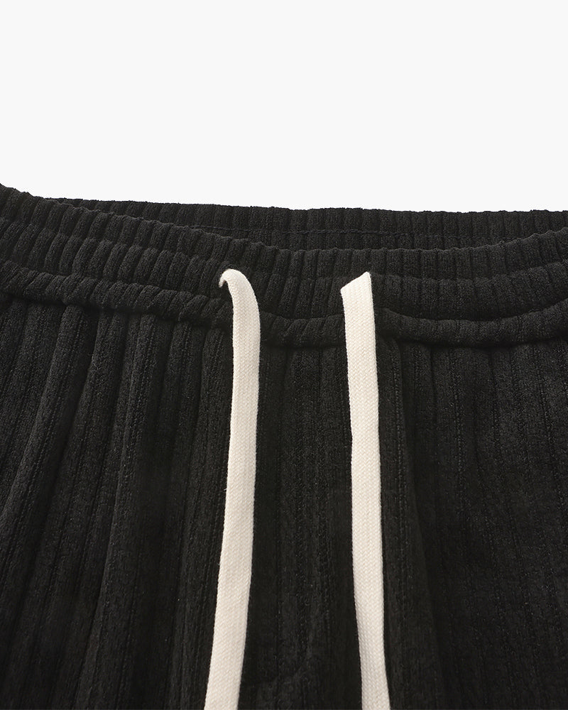 Men's Velvet Corduroy Drawstring Trousers with Straight Leg