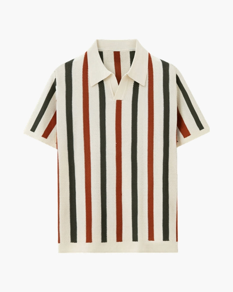 Men's Vertical Stripe Knit Polo with Open Collar