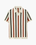Men's Vertical Stripe Knit Polo with Open Collar