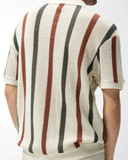 Men's Vertical Stripe Knit Polo with Open Collar