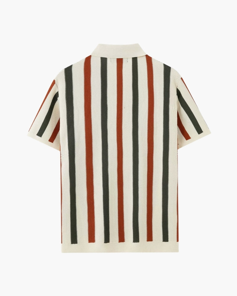 Men's Vertical Stripe Knit Polo with Open Collar