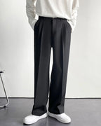 Men's Wide Leg Pleated Trousers with Elasticated Back