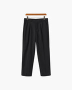 Men's Wide Leg Pleated Trousers with Elasticated Back - Black