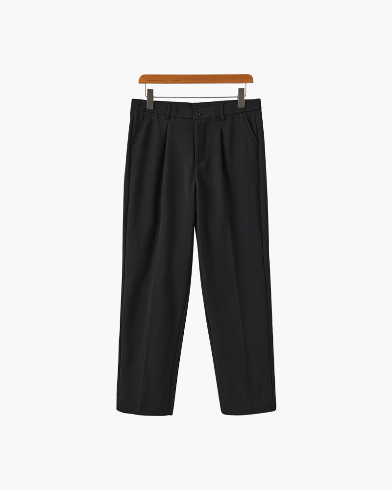Men's Wide Leg Pleated Trousers with Elasticated Back - Black