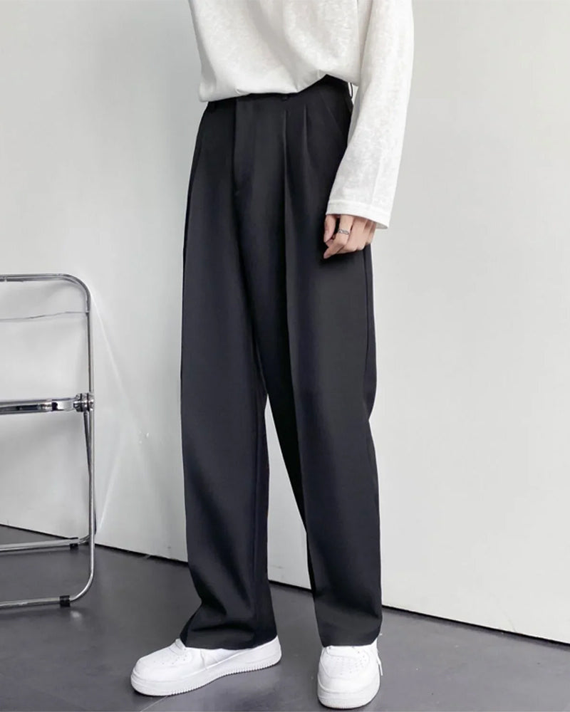 Men's Wide Leg Pleated Trousers with Elasticated Back