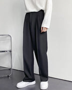 Men's Wide Leg Pleated Trousers with Elasticated Back