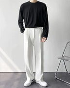 Men's Wide Leg Pleated Trousers with Elasticated Back