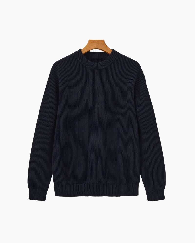 Men's Wide Rib Crew Neck Sweater with Relaxed Fit - Navy