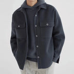 Men's Wool-Look Overshirt Jacket with Chest Pockets - Navy Blue