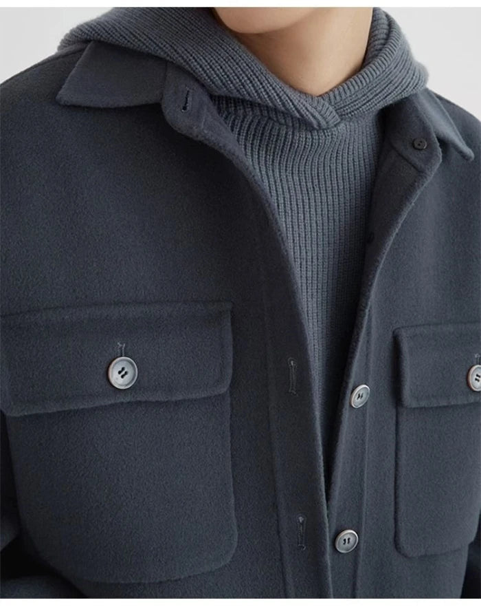 Men's Wool-Look Overshirt Jacket with Chest Pockets