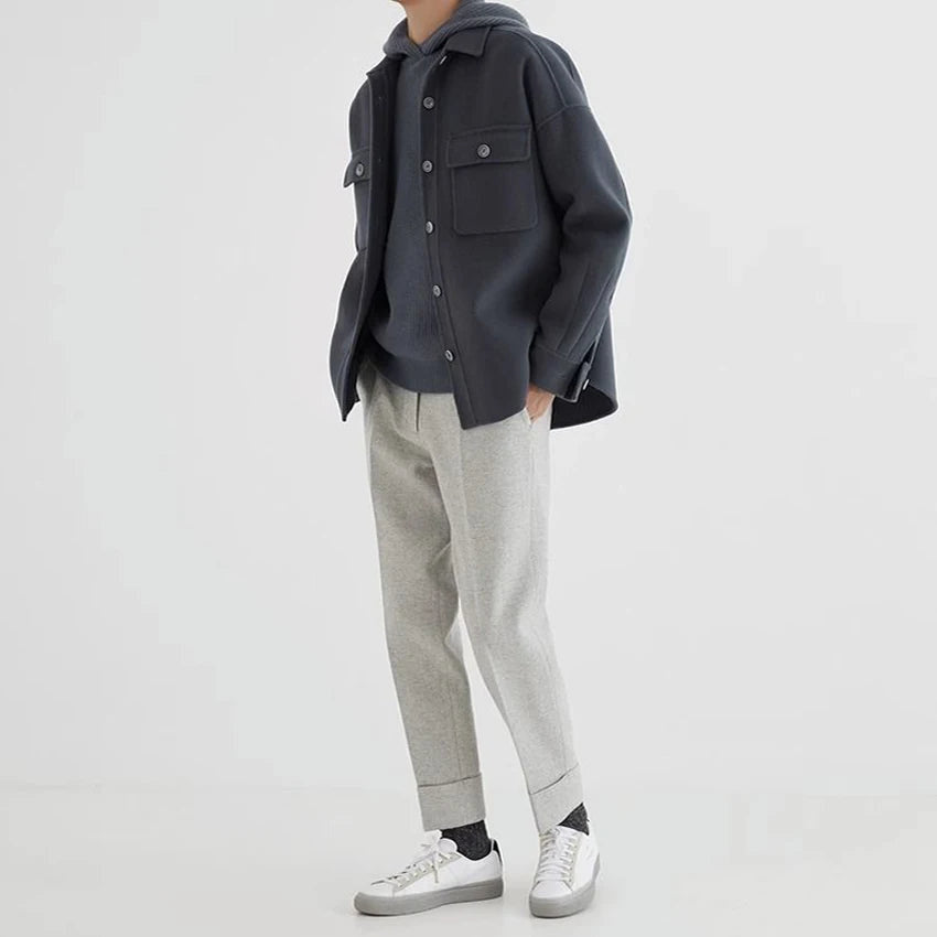 Men's Wool-Look Overshirt Jacket with Chest Pockets