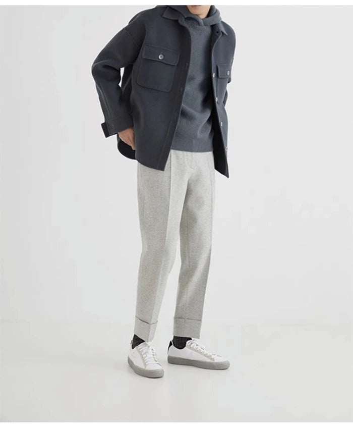 Men's Wool-Look Overshirt Jacket with Chest Pockets