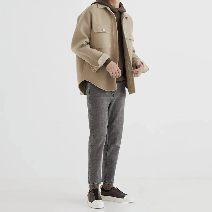 Men's Wool-Look Overshirt Jacket with Chest Pockets