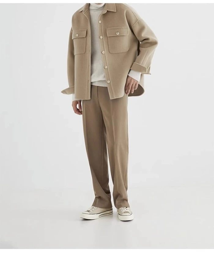 Men's Wool-Look Overshirt Jacket with Chest Pockets