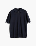 Men's Zip Collar Polo Shirt with Contrast Sleeve Stripe - Navy