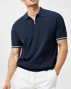 Men's Zip Collar Polo Shirt with Contrast Sleeve Stripe