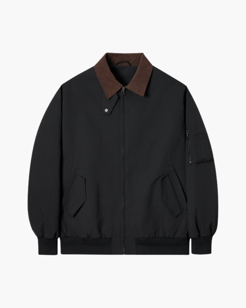Men's Zip-Front Harrington Jacket with Contrast Collar