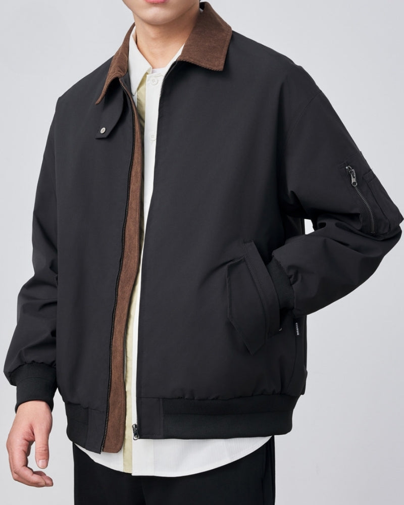 Men's Zip-Front Harrington Jacket with Contrast Collar
