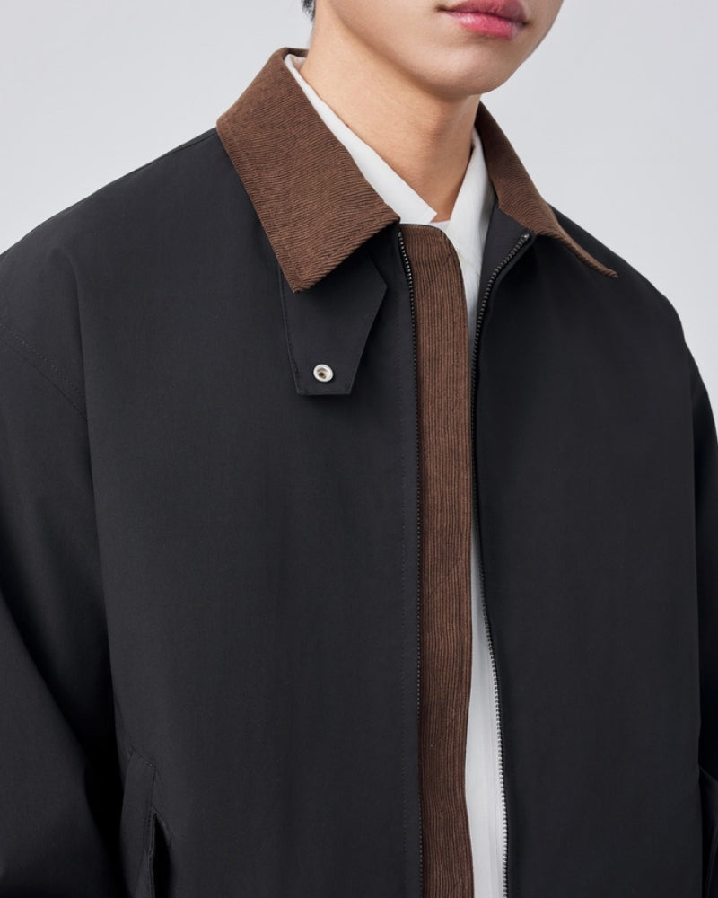 Men's Zip-Front Harrington Jacket with Contrast Collar