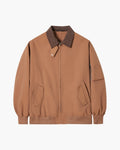 Men's Zip-Front Harrington Jacket with Contrast Collar - Brown