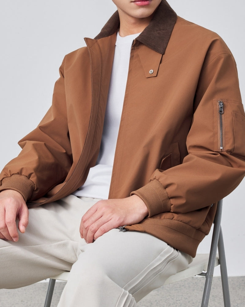 Men's Zip-Front Harrington Jacket with Contrast Collar