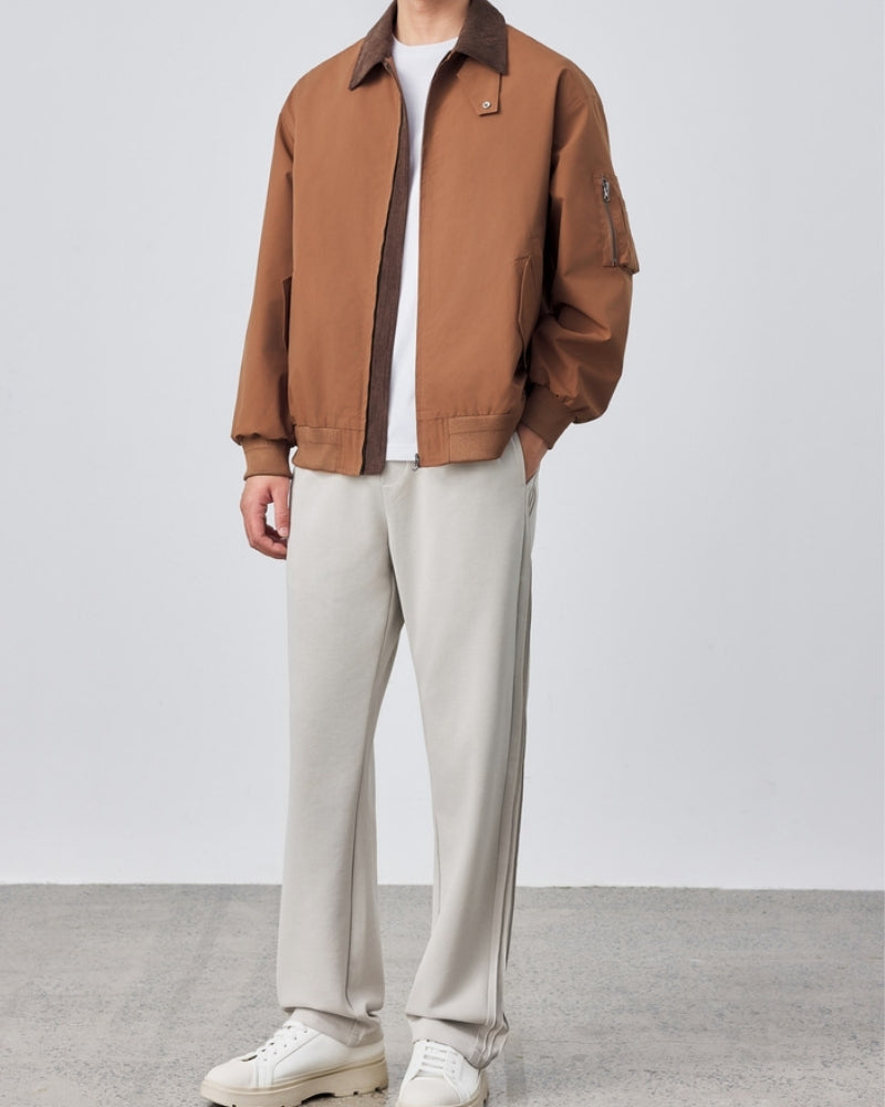 Men's Zip-Front Harrington Jacket with Contrast Collar