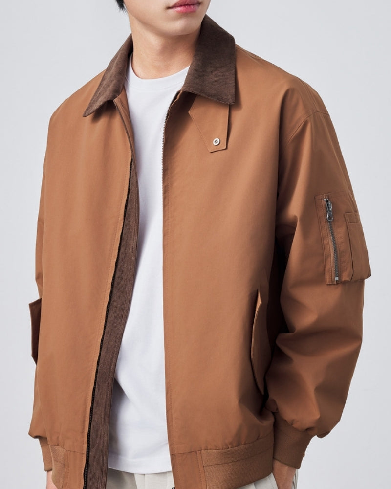 Men's Zip-Front Harrington Jacket with Contrast Collar