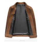 Men's Zip-Up Jacket with Spread Collar and Suede-Look Finish