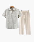 Short Sleeve Linen Shirt and Trouser Set for Men - Beige