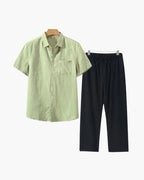 Short Sleeve Linen Shirt and Trouser Set for Men - Mint Green