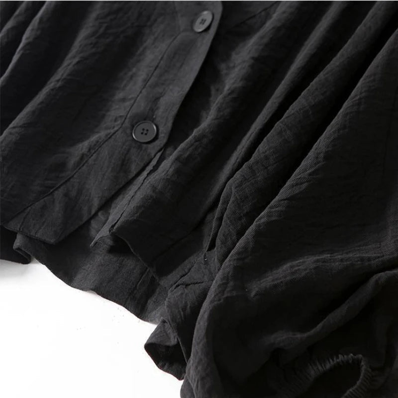 Women's Balloon Sleeve Blouse with V-Neck and Button Front