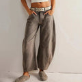 Women's Barrel Leg Jeans with Low Rise and Curved Shape - Taupe Gray