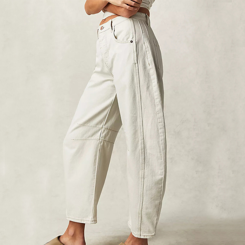 Women's Barrel Leg Jeans with Low Rise and Curved Shape