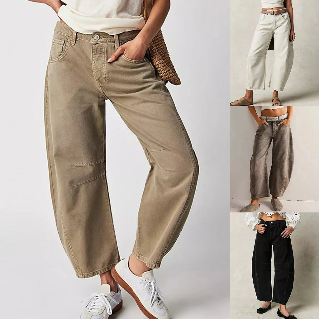 Women's Barrel Leg Jeans with Low Rise and Curved Shape