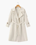 Women's Belted Trench Coat with Storm Flaps and Cuff Tabs - Beige