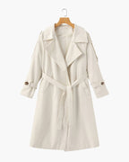 Women's Belted Trench Coat with Storm Flaps and Cuff Tabs - Beige