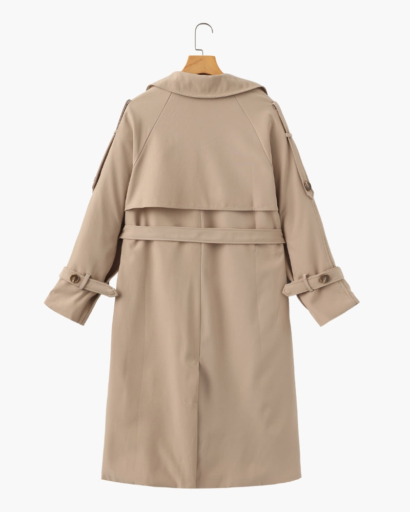 Women's Belted Trench Coat with Storm Flaps and Cuff Tabs