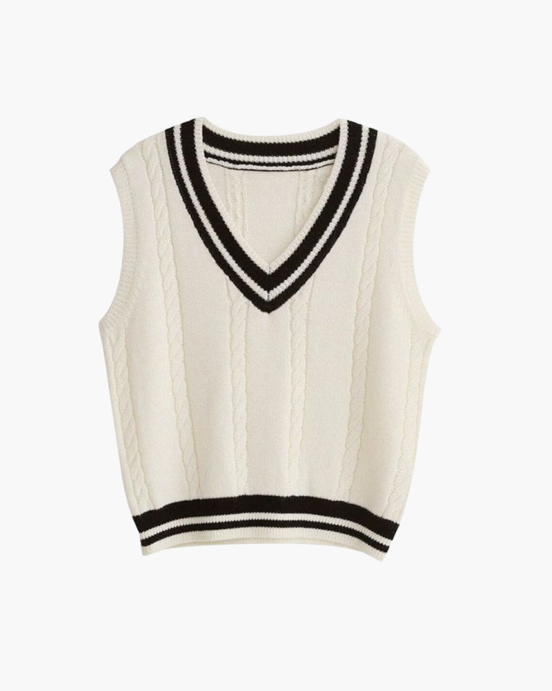 Women's Cable Knit Cropped Sweater Vest with V-Neck