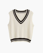 Women's Cable Knit Cropped Sweater Vest with V-Neck