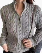 Women's Cable Knit Half-Zip Sweater with Ribbed Collar