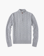 Women's Cable Knit Half-Zip Sweater with Ribbed Collar - Gray
