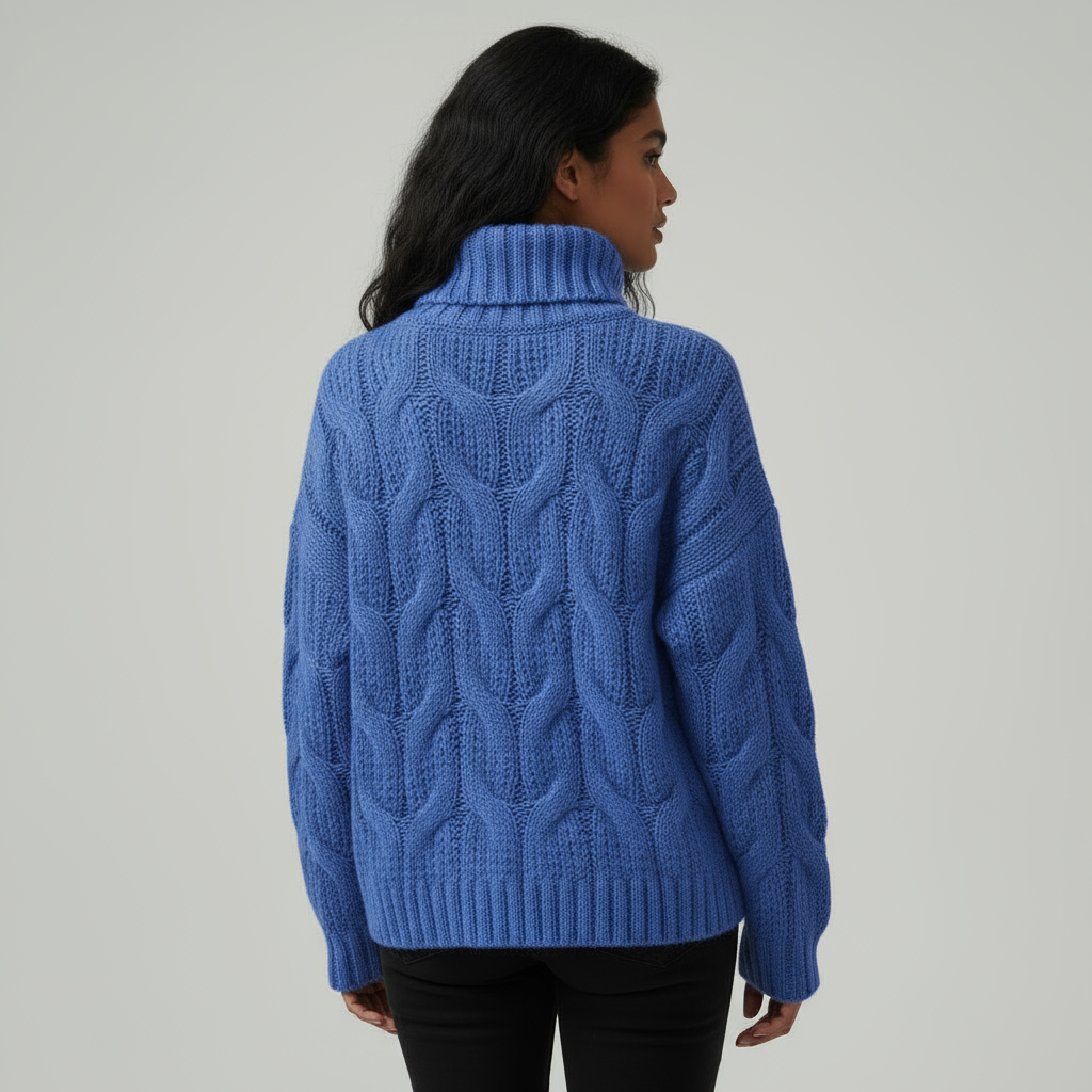 Women's Cable Knit Turtleneck Sweater with Relaxed Fit