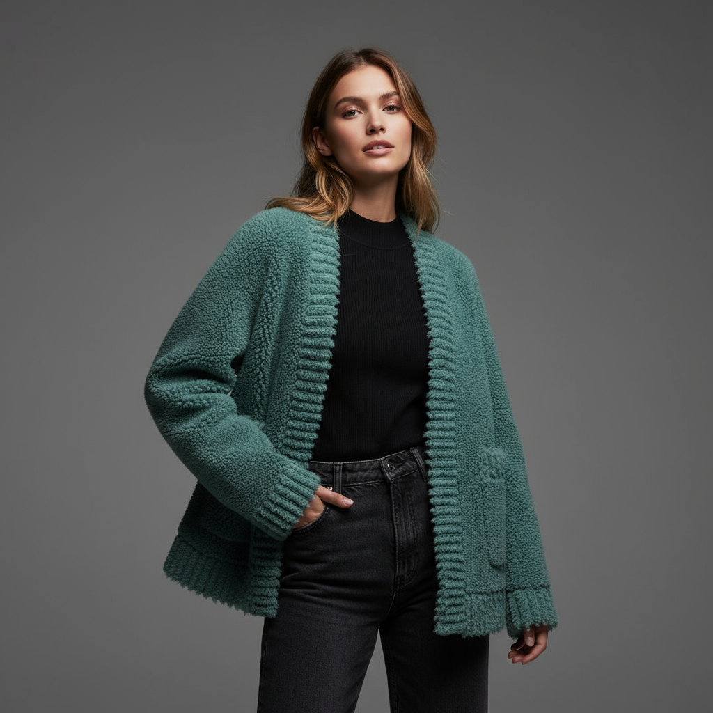 Women's Chunky Open Front Cardigan with Patch Pockets