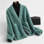 Women's Chunky Open Front Cardigan with Patch Pockets