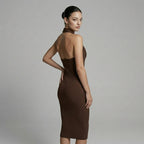 Women's Cowl Neck Halter Midi Dress with Open Back