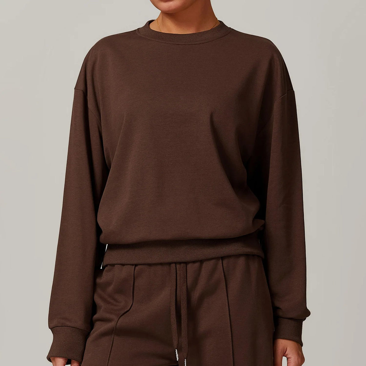 Women's Crewneck Sweatshirt and Pants Lounge Set - Espresso Brown
